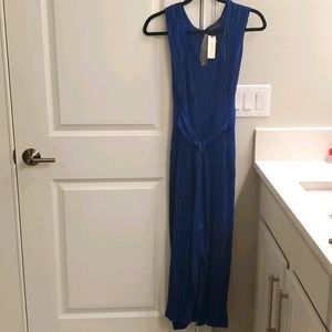 Cobalt blue cropped jumpsuit with front tie